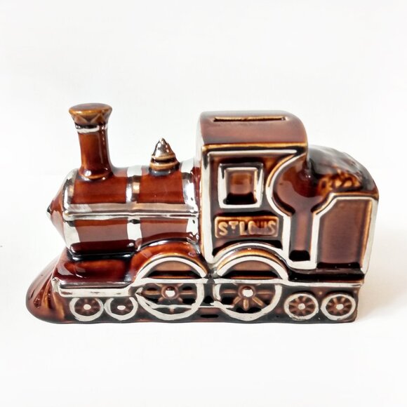 Vintage Price Kensington-St. Louis  Steam Train Bank Hand painted-marked-"8.5" - Picture 4 of 10